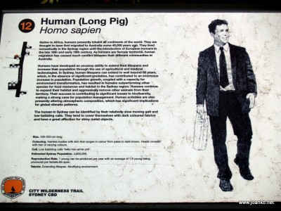 Human (Long Pig) wilderness trail sign in Sydney
